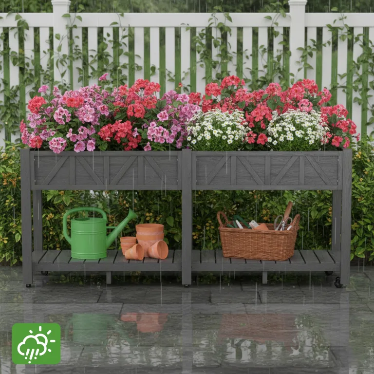 Hochbeet 183x44x73cm, Wetterfestes Pflanzkübel Außen mit Ablagefach, 6 Haken & 2 Vlieseinlagen, Für Gemüse Blumen Kräuter, Garten Balkon Terrasse, Schwarz – Bild 7
