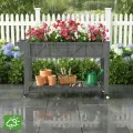Hochbeet 120x44x70cm, Metall Hochbeet mit Rollen & Griff, 3 Haken & Vlieseinlage, Für Gemüse Blumen Kräuter, Garten Balkon Terrasse, Grau - Thumbnail 8