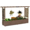 COSTWAY Blumenkasten mit Rankgitter & hängendem Dach, Pflanzkasten mit Rankhilfe, Hochbeet für Kletterpflanzen & hängende Körbe, für Hof Garten Terrasse, Pflanzkübel Holz, Braun (200x44x114cm) - Thumbnail 1