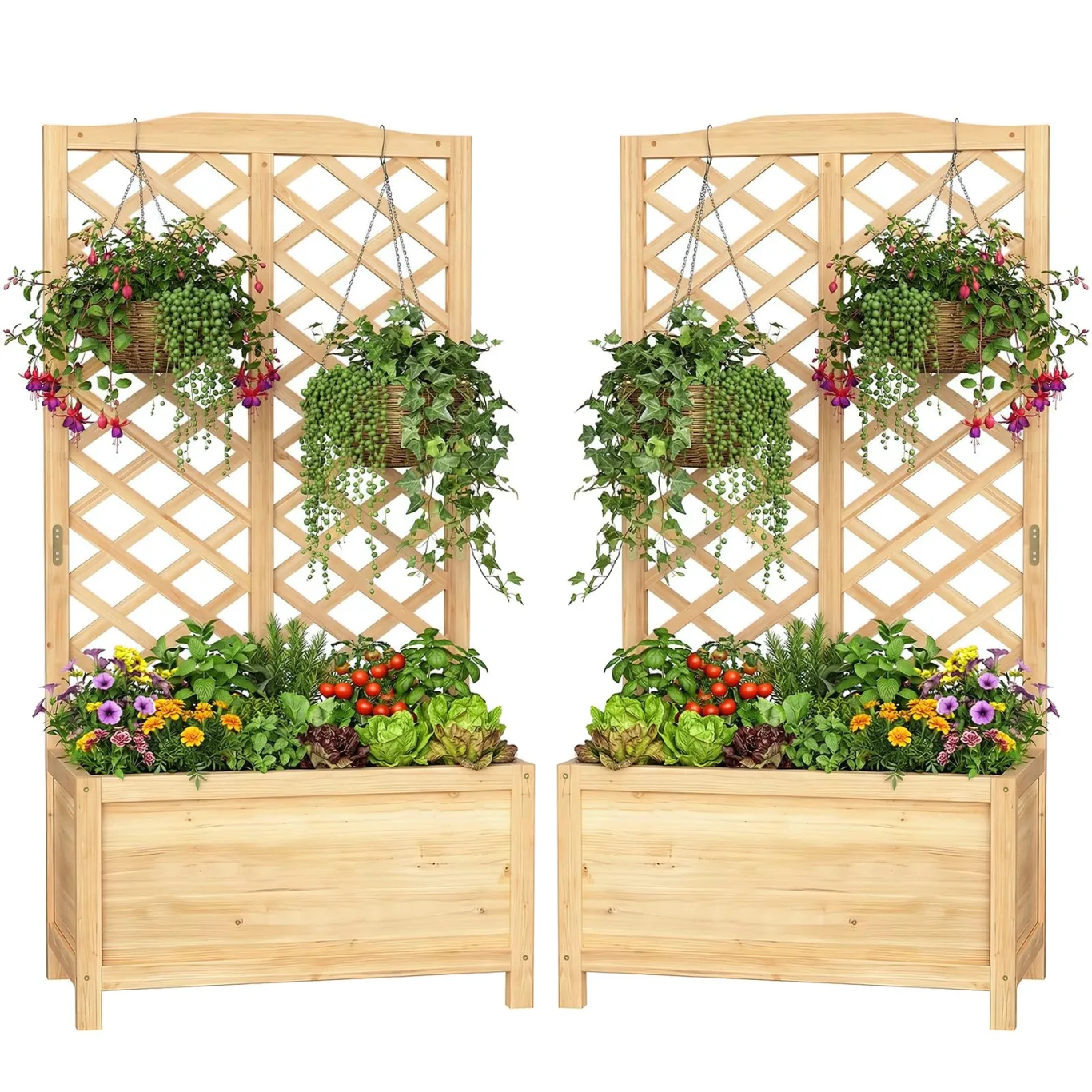 SUNYRISY 2 Stück Holz Hochbeet mit Rankgitter, Blumenkasten mit Rankhilfe, Garten Pflanzkübel mit Spalier, Sichtschutz Garten Pflanzkasten Pflanzkübel, 76 x 40 x 150 cm - Bild 1