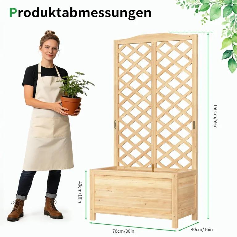 SUNYRISY 2 Stück Holz Hochbeet mit Rankgitter, Blumenkasten mit Rankhilfe, Garten Pflanzkübel mit Spalier, Sichtschutz Garten Pflanzkasten Pflanzkübel, 76 x 40 x 150 cm – Bild 4