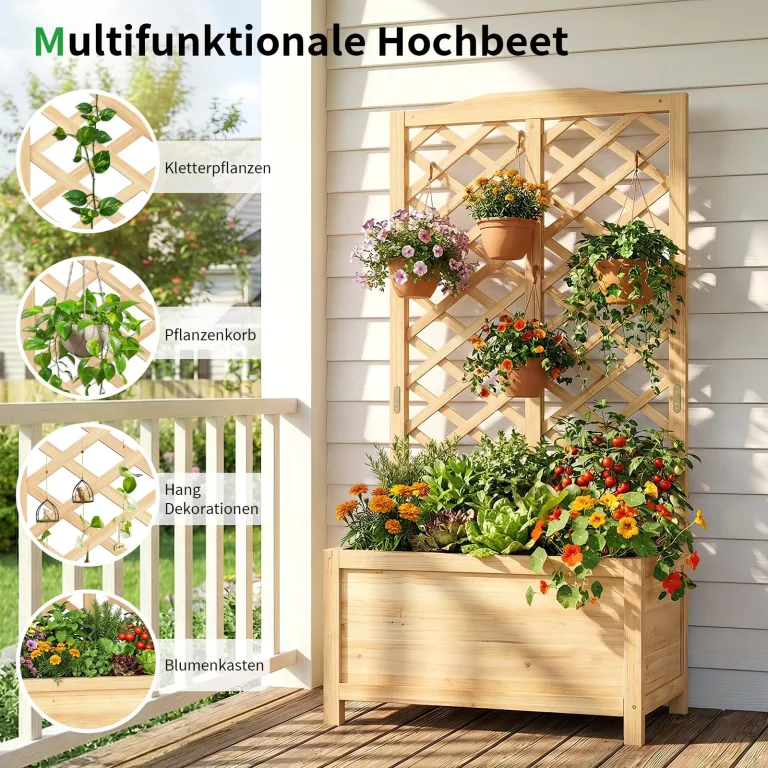 SUNYRISY 2 Stück Holz Hochbeet mit Rankgitter, Blumenkasten mit Rankhilfe, Garten Pflanzkübel mit Spalier, Sichtschutz Garten Pflanzkasten Pflanzkübel, 76 x 40 x 150 cm – Bild 6