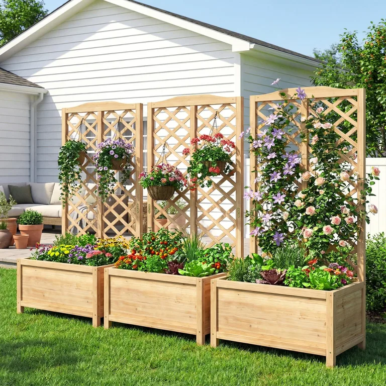 SUNYRISY 2 Stück Holz Hochbeet mit Rankgitter, Blumenkasten mit Rankhilfe, Garten Pflanzkübel mit Spalier, Sichtschutz Garten Pflanzkasten Pflanzkübel, 76 x 40 x 150 cm – Bild 7