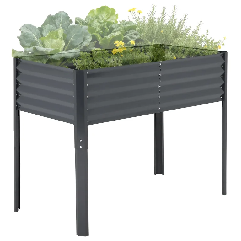 Hochbeet Metall 120x60x90cm, Rechteckiges Pflanzbeet Kräuterbeet Blumenkasten Für Terrasse Garten Balkon, Rostfreies Gemüsebeet Für Kräuter Blumen, Robuster Gartenbeet Set, Einfacher Aufbau, Grau – Bild 6