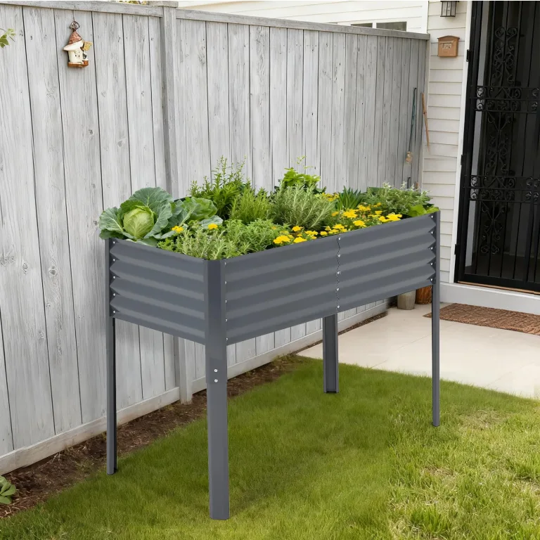 Hochbeet Metall 120x60x90cm, Rechteckiges Pflanzbeet Kräuterbeet Blumenkasten Für Terrasse Garten Balkon, Rostfreies Gemüsebeet Für Kräuter Blumen, Robuster Gartenbeet Set, Einfacher Aufbau, Grau – Bild 1
