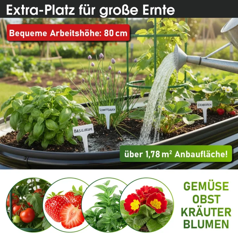 BRAST Hochbeet Metall Julia | 160x80x80-400x80x80cm | viele Modelle | extra viel Zubehör | Stahl rostfrei & verzinkt | wetterfest ovale Form | für Gemüse Obst Kräuter & Blumen | 240x80x80cm Schwarz – Bild 8