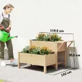 Outsunny Hochbeet 2-stufig erhöhter Pflanzkasten mit Vliesstoff Abflussloch Seitentisch, Holz Gemüsebeet Blumenkasten für Garten Balkon 119,5 x 102 x 76,5 cm Hellbraun - Thumbnail 7