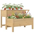 Outsunny Hochbeet 2-stufig erhöhter Pflanzkasten mit Vliesstoff Abflussloch Seitentisch, Holz Gemüsebeet Blumenkasten für Garten Balkon 119,5 x 102 x 76,5 cm Hellbraun - Thumbnail 10
