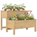 Outsunny Hochbeet 2-stufig erhöhter Pflanzkasten mit Vliesstoff Abflussloch Seitentisch, Holz Gemüsebeet Blumenkasten für Garten Balkon 119,5 x 102 x 76,5 cm Hellbraun - Thumbnail 1