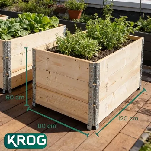 Krog® Hochbeet Holz 120x80x60 cm aus stabilem Palettenrahmen – stapelbares Hochbeete-Kit für Garten – ideal als Gemüsebeet, Kräuterbeet oder erweiterbar zum Hochbeet mit Frühbeetaufsatz – Bild 8