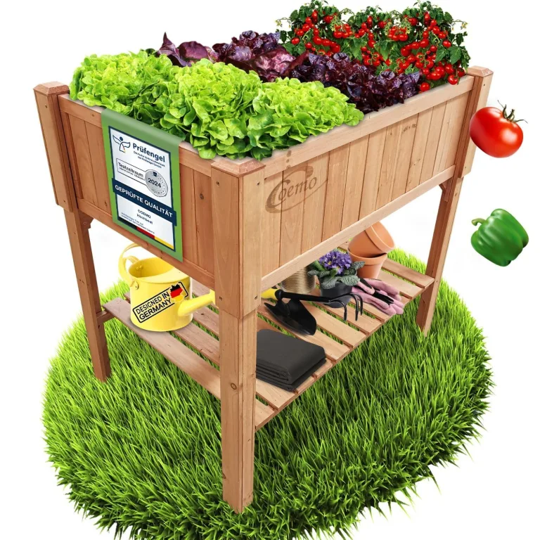 Coemo Hochbeet Holz 120 x 40 × 90 cm mit Ablageboden – Pflanztrog & Frühbeet für Balkon, Terrasse & Garten – Kräuterhochbeet mit Pflanzvlies – auch als Sichtschutz nutzbar – Bild 1