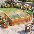 GYMAX Frühbeet Holz, Frühbeetaufsatz mit klappbares Dach, Fruhbeet Gewachshaus, Frühbeetkasten Aufsatz, Pflanzkasten für Balkon & Terrasse, 94 x 63 x 40 cm (Orange) - Thumbnail 9