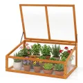 GYMAX Frühbeet Holz, Frühbeetaufsatz mit klappbares Dach, Fruhbeet Gewachshaus, Frühbeetkasten Aufsatz, Pflanzkasten für Balkon & Terrasse, 94 x 63 x 40 cm (Orange) - Thumbnail 1