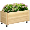 Outsunny Hochbeet Massivholz, Pflanzbeet mit Rollen, Frühbeet Gartenbeet Blumenkasten, Pflanzkasten Pflanzkübel 89x48x47cm für Garten, Terrasse, Blumenkübel für Kletterpflanzen, Blumen, Naturholz - Thumbnail 1