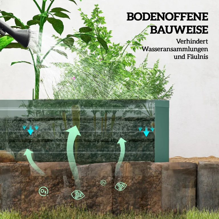 Outsunny Hochbeet Stahl, Pflanzbeet mit offenem Boden Frühbeet Gartenbeet Blumenkasten Pflanzkasten Gemüsebeet 240 x 60 x 30 cm für Garten Balkon Terrasse, Blumen, Pflanzen, Gemüse – Bild 5
