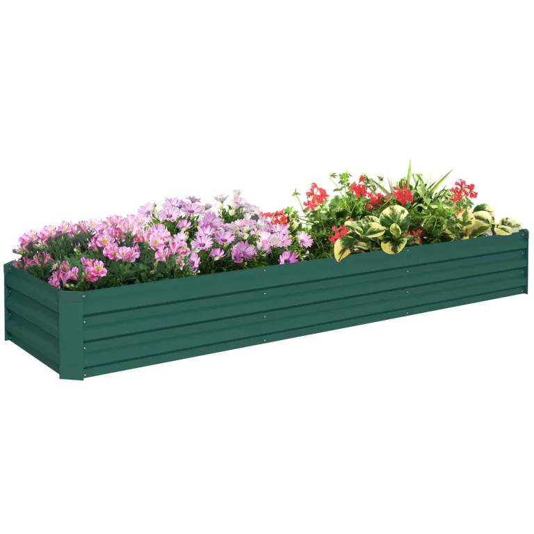 Outsunny Hochbeet Stahl, Pflanzbeet mit offenem Boden Frühbeet Gartenbeet Blumenkasten Pflanzkasten Gemüsebeet 240 x 60 x 30 cm für Garten Balkon Terrasse, Blumen, Pflanzen, Gemüse – Bild 1