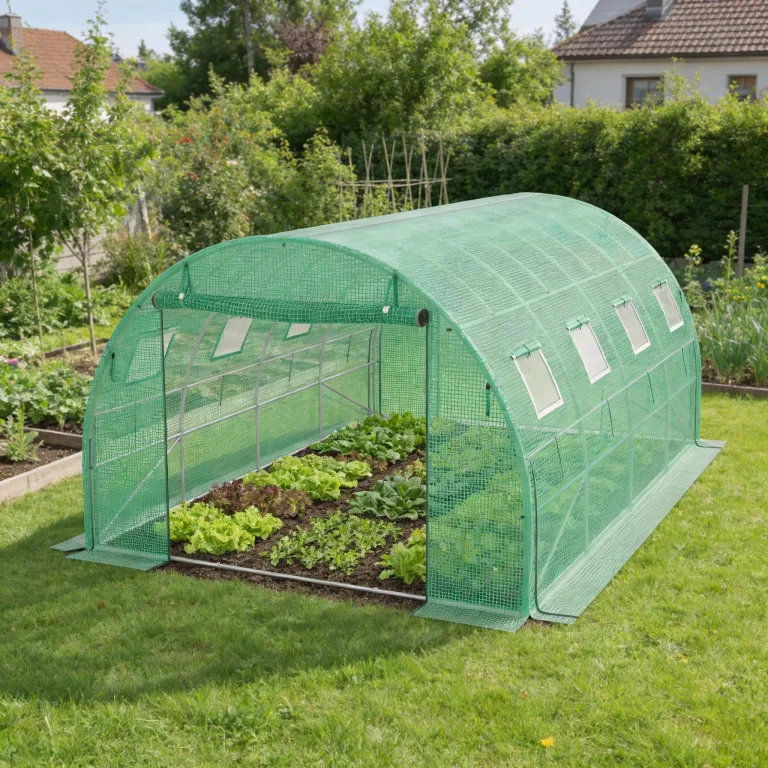 Aufun Gewächshaus 400x300x200 cm Foliengewächshaus Winterfest, Tomatenhaus mit 8 Fenstern & 2 Tür, 140g/m² PE-Folie, Folientunnel mit verzinktem Stahlrahmen,Treibhaus für Garten, Balkon & Anzucht – Bild 9