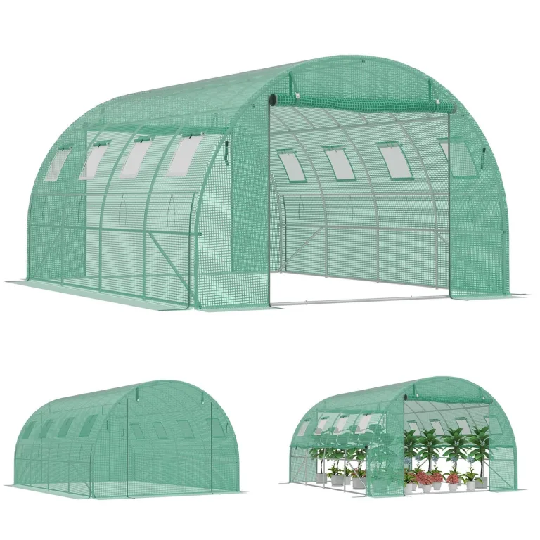 Aufun Gewächshaus 400x300x200 cm Foliengewächshaus Winterfest, Tomatenhaus mit 8 Fenstern & 2 Tür, 140g/m² PE-Folie, Folientunnel mit verzinktem Stahlrahmen,Treibhaus für Garten, Balkon & Anzucht – Bild 1