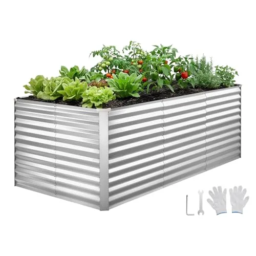 VEVOR Hochbeet Metall 2400x1200x860 mm, Rechteckiges Gartenbeet, Pflanzkasten-Set für den Außenbereich, Gemüsebeet mit Handschuhen, Blumenbeet Bodenlos, Pflanzbeet für Blumen & Gemüse, Silber – Bild 10