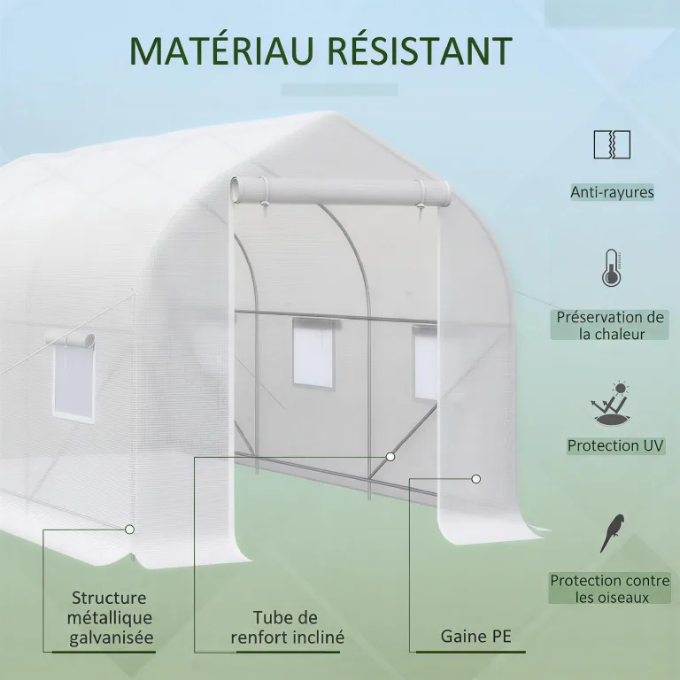 Outsunny Gewächshaus, Gartentunnel, 8 m², mit Polyethylen-Plane, hohe Dichte, 140 g/m², Gartengewächshaus, Tunnel 400 x 200 x 200 cm, 2 Türen, 6 Fenster, für Gemüse, Obst, Blumen, alle Jahreszeiten – Bild 3