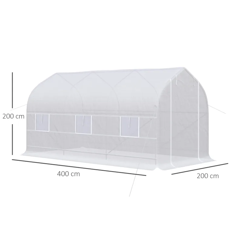 Outsunny Gewächshaus, Gartentunnel, 8 m², mit Polyethylen-Plane, hohe Dichte, 140 g/m², Gartengewächshaus, Tunnel 400 x 200 x 200 cm, 2 Türen, 6 Fenster, für Gemüse, Obst, Blumen, alle Jahreszeiten – Bild 7