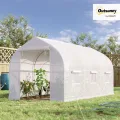 Outsunny Gewächshaus, Gartentunnel, 8 m², mit Polyethylen-Plane, hohe Dichte, 140 g/m², Gartengewächshaus, Tunnel 400 x 200 x 200 cm, 2 Türen, 6 Fenster, für Gemüse, Obst, Blumen, alle Jahreszeiten - Thumbnail 2