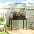 Outsunny Hochbeet mit Gewächshaus-Aufsatz erhöhter Pflanzkasten mit aufklappbar Abdeckung Rollbar Reißverschlusstür Abflussloch Metall Gemüsebeet Blumenkasten für Garten Balkon 100x49x136 cm Schwarz - Thumbnail 2