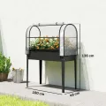 Outsunny Hochbeet mit Gewächshaus-Aufsatz erhöhter Pflanzkasten mit aufklappbar Abdeckung Rollbar Reißverschlusstür Abflussloch Metall Gemüsebeet Blumenkasten für Garten Balkon 100x49x136 cm Schwarz - Thumbnail 7