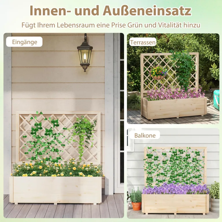 COSTWAY Blumenkasten mit Rankgitter, Hochbeet mit Spalier & Drainagelöchern, Pflanzkübel mit Sichtschutz, Pflanzkasten für Kletterpflanzen, Blumenkübel für Garten Balkon, Holz, Natur, 98 x 35 x 101 cm – Bild 8