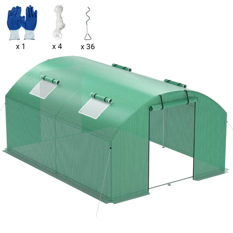 300x400x200 cm Foliengewächshaus Winterfest Gewächshaus mit 25mm Stahlrahmen, 140g/m² PE UV50+ Abdeckung, 4 Fenster & 2 Türen, Tomatenhaus mit Erdankern und Abspannseilen – Bild 3