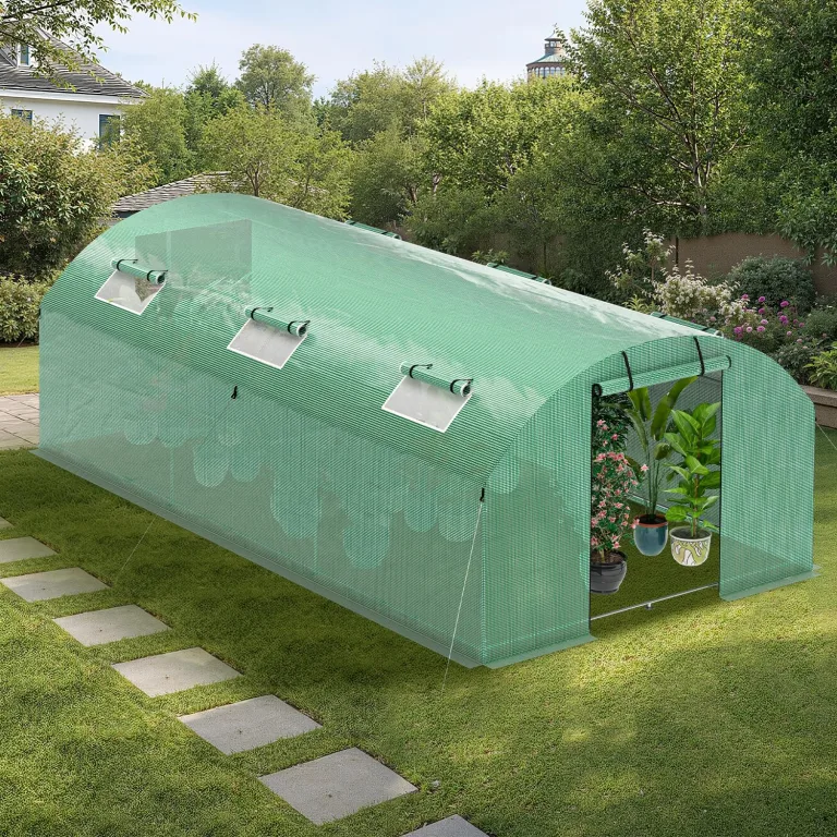 300x400x200 cm Foliengewächshaus Winterfest Gewächshaus mit 25mm Stahlrahmen, 140g/m² PE UV50+ Abdeckung, 4 Fenster & 2 Türen, Tomatenhaus mit Erdankern und Abspannseilen – Bild 9