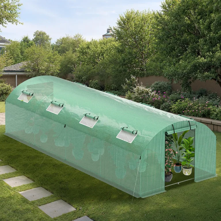 300x400x200 cm Foliengewächshaus Winterfest Gewächshaus mit 25mm Stahlrahmen, 140g/m² PE UV50+ Abdeckung, 4 Fenster & 2 Türen, Tomatenhaus mit Erdankern und Abspannseilen – Bild 10