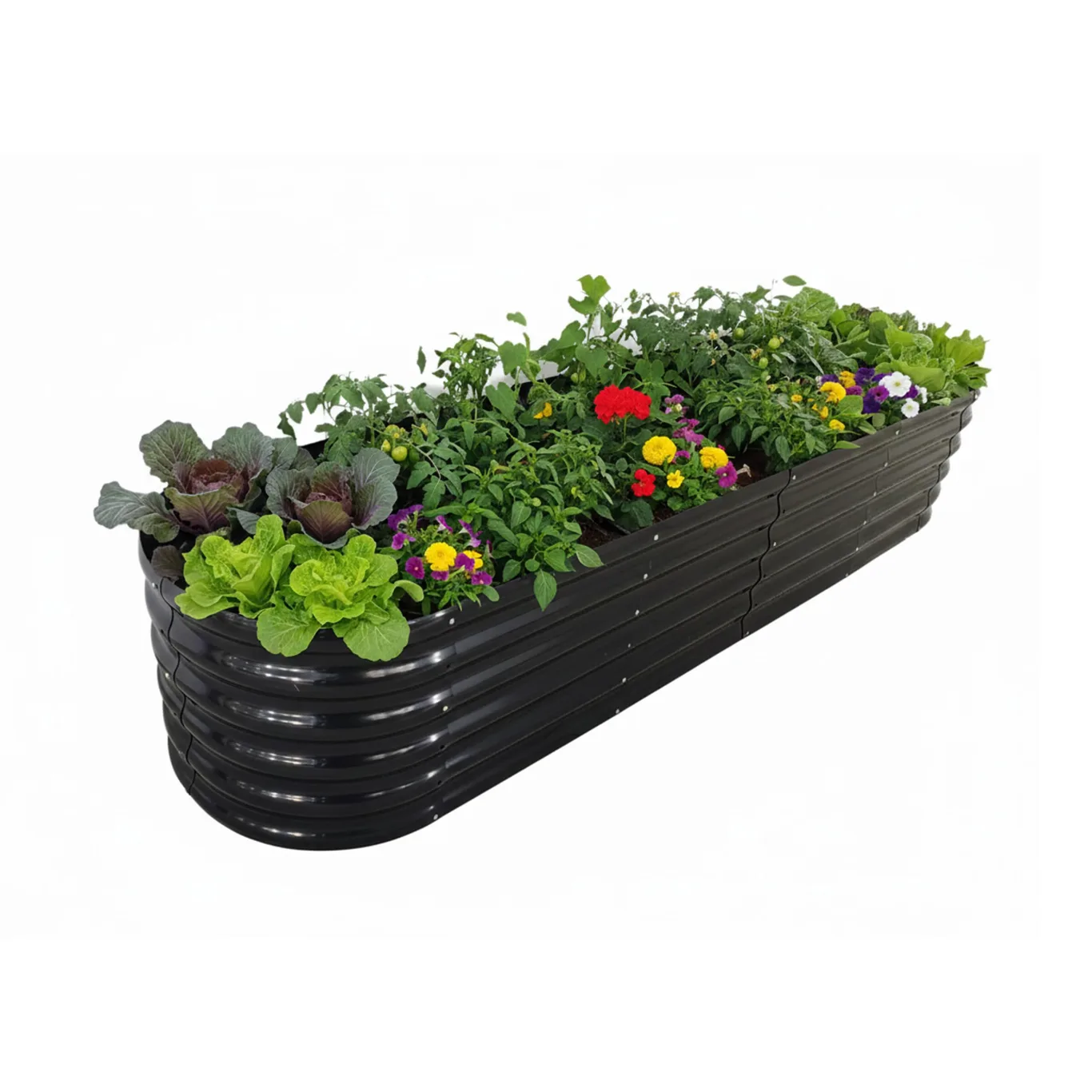 Relaxdays Hochbeet, Metall, XXL, Blumen, Pflanzen & Gemüse, HxBxT: 45x240x60 cm, halbrundes Pflanzenbeet, anthrazit - Bild 1
