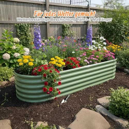 Relaxdays Hochbeet, Metall, XXL, Blumen, Pflanzen & Gemüse, HxBxT: 45x240x60 cm, halbrundes Pflanzenbeet, salbeigrün – Bild 9