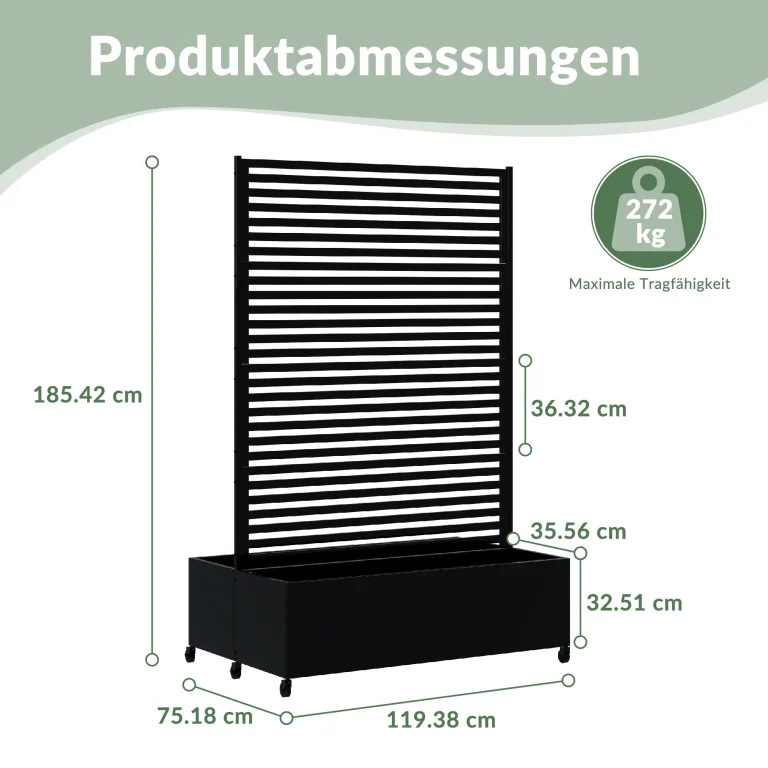 Pflanzkasten aus Metall für den Außenbereich mit Spalier, Hochbeet aus Metall mit Rad, freistehender Sichtschutz-Pflanzkasten für Blumen, Gemüse im Garten, auf der Terrasse, auf dem Balkon – Bild 5