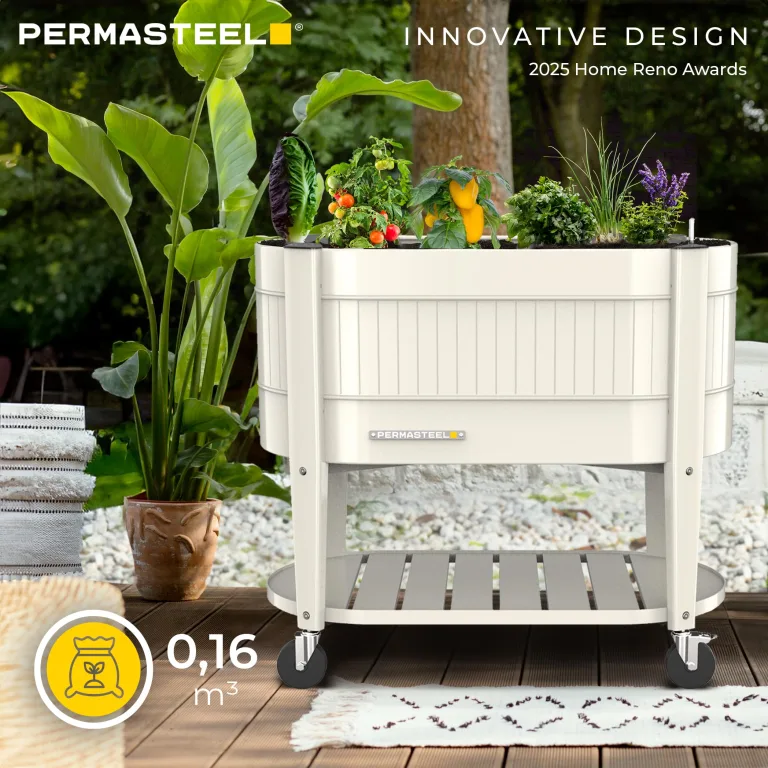 Permasteel Hochbeet Metall mit Rollen für Garten oder Balkon - Pflanzkübel groß außen 101x51x94 cm - Selbstbewässerungssystem, Wasserstandsanzeige und Ablassventil - Für Gemüse, Kräuter oder Blumen – Bild 2