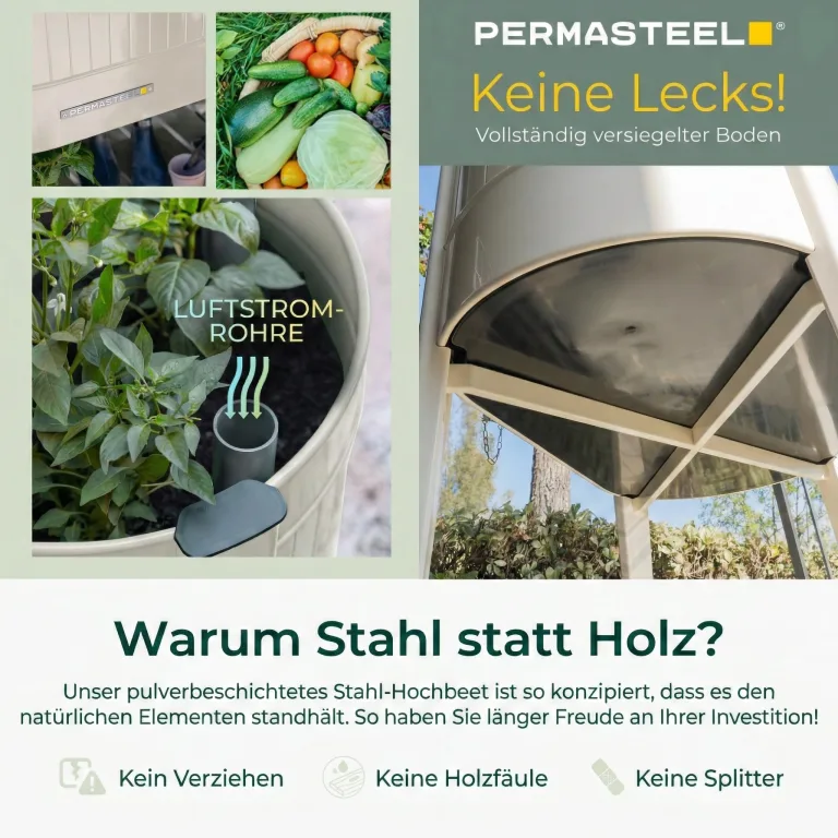 Permasteel Hochbeet Metall mit Rollen für Garten oder Balkon - Pflanzkübel groß außen 101x51x94 cm - Selbstbewässerungssystem, Wasserstandsanzeige und Ablassventil - Für Gemüse, Kräuter oder Blumen – Bild 4