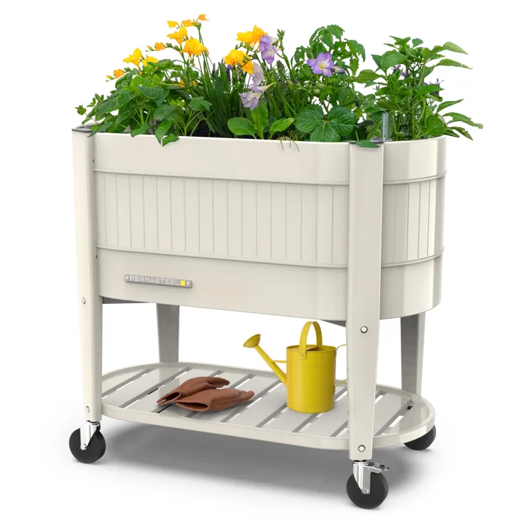 Permasteel Hochbeet Metall mit Rollen für Garten oder Balkon - Pflanzkübel groß außen 101x51x94 cm - Selbstbewässerungssystem, Wasserstandsanzeige und Ablassventil - Für Gemüse, Kräuter oder Blumen – Bild 1