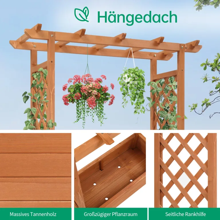 LEADZM pflanzkübel mit rankgitter, Holz Blumenkasten mit rankgitter Ablauflöchern, Hochbeet Balkon für Kletterpflanzen & hängende (Standardausgabe(110 x 45 x 113 cm)) – Bild 3