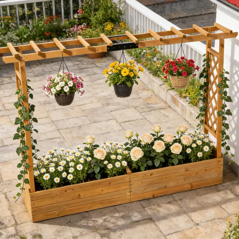 LEADZM pflanzkübel mit rankgitter, Holz Blumenkasten mit rankgitter Ablauflöchern, Hochbeet Balkon für Kletterpflanzen & hängende (Standardausgabe(110 x 45 x 113 cm)) – Bild 9