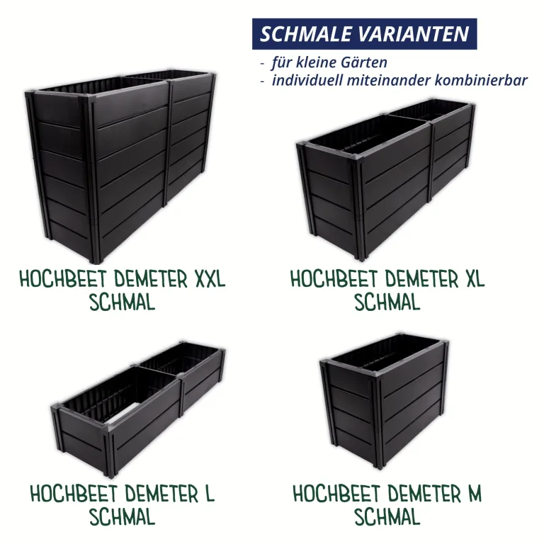 KHW Hochbeet Demeter XXL Schmal | 158×44×92 cm Garten Hochbeet | 588L Pflanzvolumen | 100% recycelter Kunststoff | wetterfest & UV-beständig | werkzeuglose Steckmontage | Anthrazit | Made in Germany – Bild 5