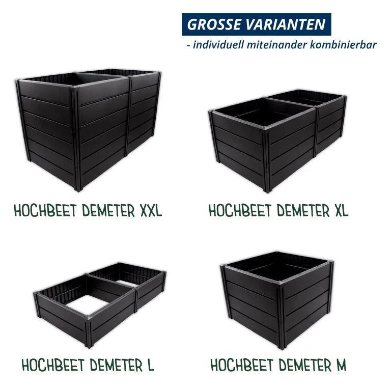 KHW Hochbeet Demeter XXL Schmal | 158×44×92 cm Garten Hochbeet | 588L Pflanzvolumen | 100% recycelter Kunststoff | wetterfest & UV-beständig | werkzeuglose Steckmontage | Anthrazit | Made in Germany – Bild 6