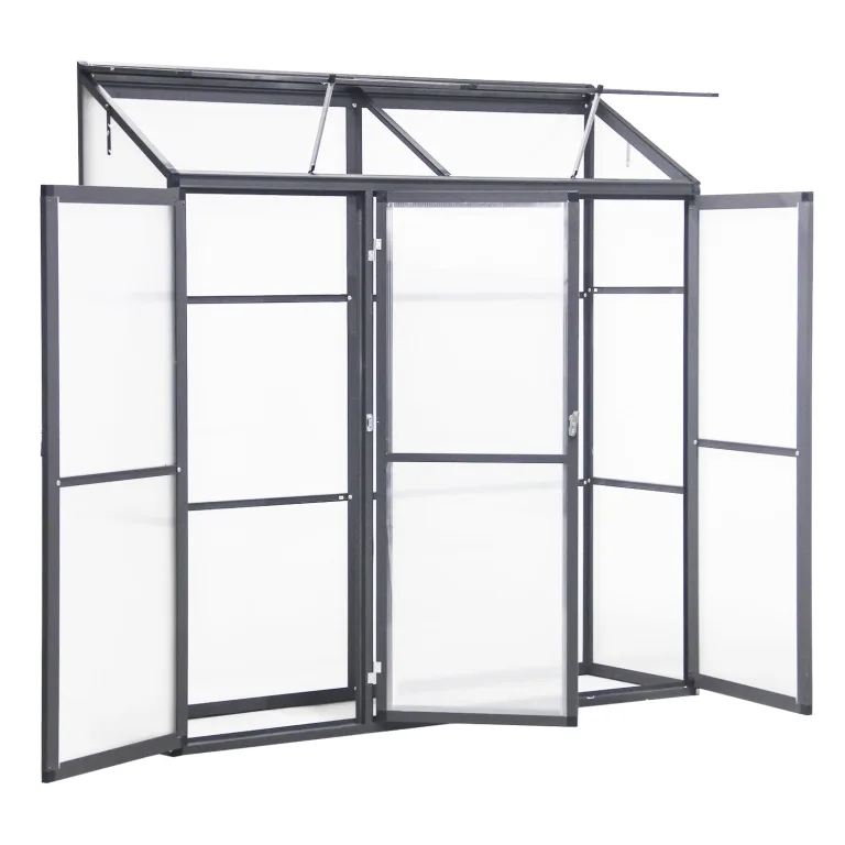 Anlehngewächshaus Tomaten Gewächshaus 180x55x190cm Aluminium - Beistell-Gewächshaus mit Rückwand, Winterfest Kleines Gewächshaus für Balkon & Garten, Frühbeet Treibhaus (Grau) – Bild 3