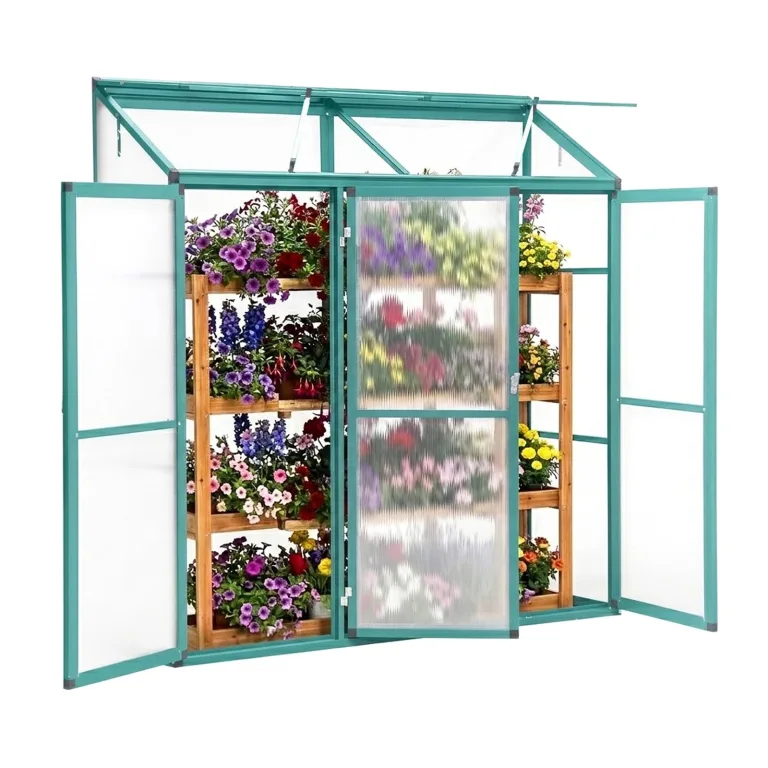 Anlehngewächshaus Tomaten Gewächshaus 180x55x190cm Aluminium - Beistell-Gewächshaus mit Rückwand, Winterfest Kleines Gewächshaus für Balkon & Garten, Frühbeet Treibhaus (Grau) – Bild 8