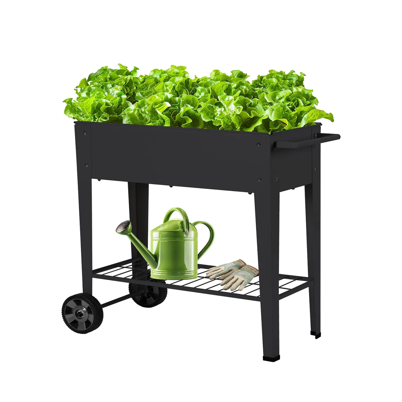 Hochbeet Metall mit Rädern und Ablage 108 x51x80cm, Blumenkasten Frühbeet Kräuterbeet Pflanzenbeet, Gemüsebeet Gartenbeet Blumenkübel für Balkon,Garten,Anthrazit - Bild 1