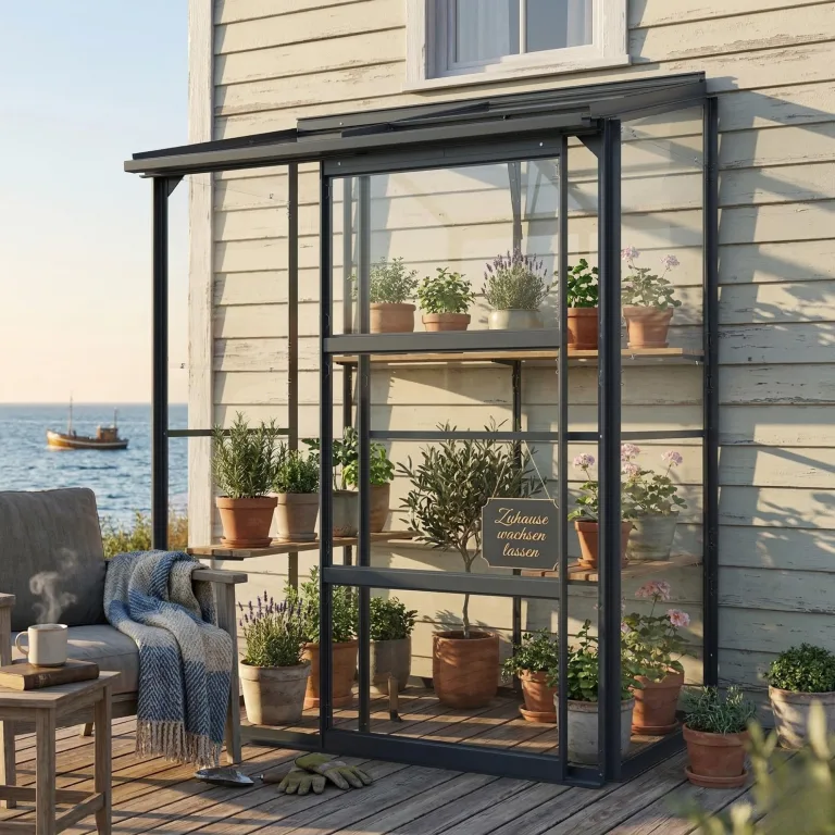 Gewächshaus Glas 0,9 m² Aluminium Rahmen mit Schiebetür | Premium Wand-Gewächshaus schwarz Temperaturkontrolle Aufstellfenster | Tomaten- und Anzuchtgewächshaus 130 x 68 x 173 cm (B x T x H) – Bild 2