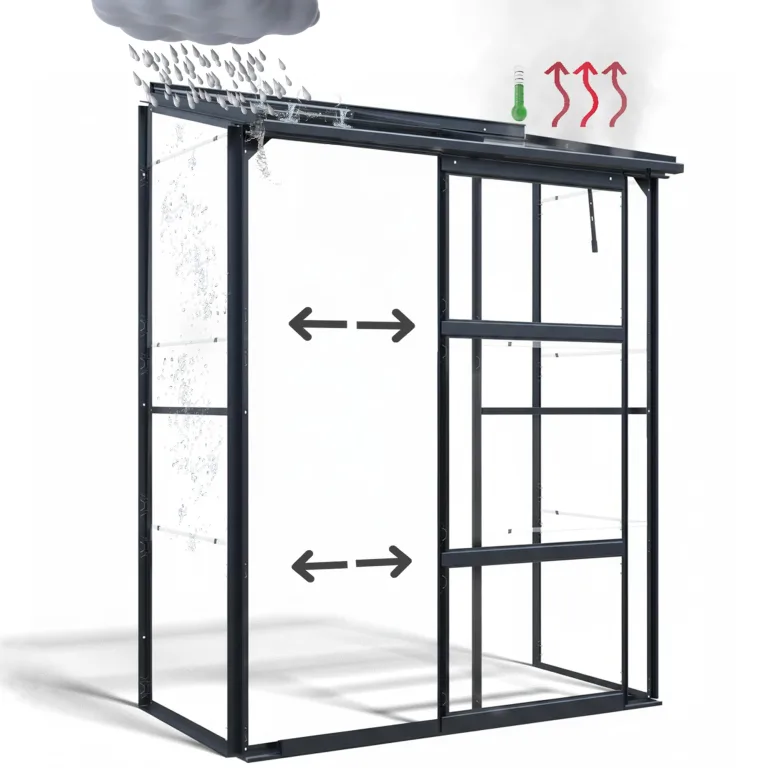 Gewächshaus Glas 0,9 m² Aluminium Rahmen mit Schiebetür | Premium Wand-Gewächshaus schwarz Temperaturkontrolle Aufstellfenster | Tomaten- und Anzuchtgewächshaus 130 x 68 x 173 cm (B x T x H) – Bild 7