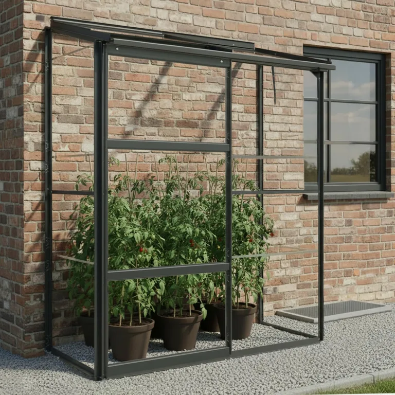 Gewächshaus Glas 0,9 m² Aluminium Rahmen mit Schiebetür | Premium Wand-Gewächshaus schwarz Temperaturkontrolle Aufstellfenster | Tomaten- und Anzuchtgewächshaus 130 x 68 x 173 cm (B x T x H) – Bild 1