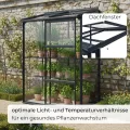Gewächshaus Glas 0,9 m² Aluminium Rahmen mit Schiebetür | Premium Wand-Gewächshaus schwarz Temperaturkontrolle Aufstellfenster | Tomaten- und Anzuchtgewächshaus 130 x 68 x 173 cm (B x T x H) - Thumbnail 4