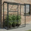 Gewächshaus Glas 0,9 m² Aluminium Rahmen mit Schiebetür | Premium Wand-Gewächshaus schwarz Temperaturkontrolle Aufstellfenster | Tomaten- und Anzuchtgewächshaus 130 x 68 x 173 cm (B x T x H) - Thumbnail 9